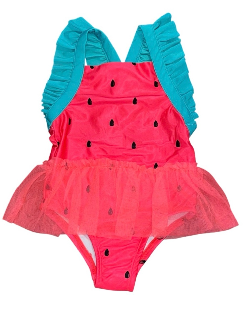 Penelope Mack Pink Green Watermelon One Piece Ruffle Skirt Swim Suit NWT 3T